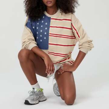 Amiblvowa Dupes Graphic Oversized Sweatshirt for Women Y2k Long Sleeve Crewneck Drop Shoulder Loose Free Fit Sweater Cute Tie Dye Flag Star Embroidery People Streetwear Fall Winter Clothes