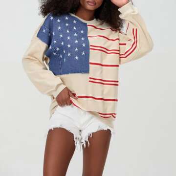 Amiblvowa Dupes Graphic Oversized Sweatshirt for Women Y2k Long Sleeve Crewneck Drop Shoulder Loose Free Fit Sweater Cute Tie Dye Flag Star Embroidery People Streetwear Fall Winter Clothes