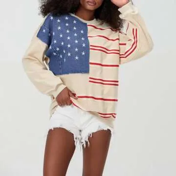 Amiblvowa Dupes Graphic Oversized Sweatshirt for Women Y2k Long Sleeve Crewneck Drop Shoulder Loose Free Fit Sweater Cute Tie Dye Flag Star Embroidery People Streetwear Fall Winter Clothes