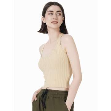 AUTWARM Knit Sleeveless Halter Neck Camisole Shapewear Crop Tops Tank Top for Women Going Out (02AM) Apricot Yellow