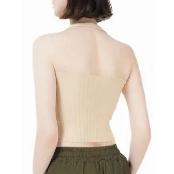 AUTWARM Knit Sleeveless Halter Neck Camisole Shapewear Crop Tops Tank Top for Women Going Out (02AM) Apricot Yellow