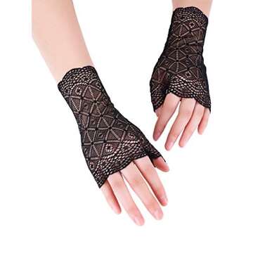 Skylety Women's Lace Gloves Fingerless Floral Gloves Bridal Prom Gloves for Wedding Party Costume Accessories(Black)