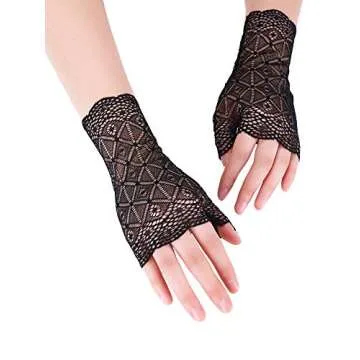 Skylety Women's Elegant Lace Fingerless Gloves for Events