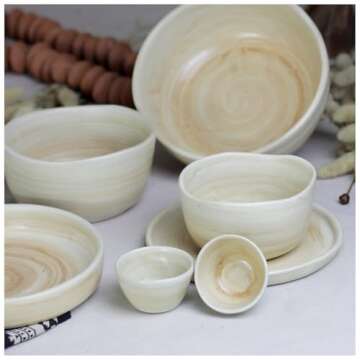 roro 7-inch Brown Beige Swirl Ceramic Appetizer Plates, Set of 2, Rustic Handmade