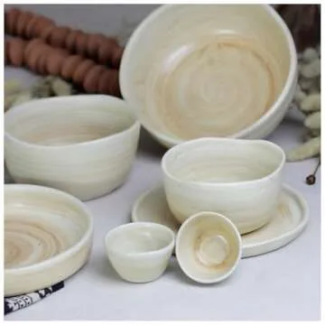 roro 7-inch Brown Beige Swirl Ceramic Appetizer Plates, Set of 2, Rustic Handmade