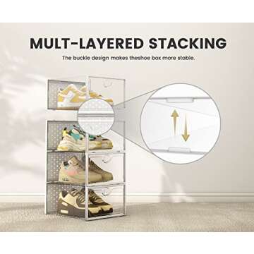 Pinkpum XXL Clear Plastic Stackable Shoe Boxes for Size 14