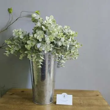 Hosley Enhance Your Decor with Set of 3 Galvanized Vases/French Buckets - 9" High Rustic Metal Flowe...