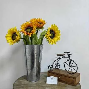 Hosley Enhance Your Decor with Set of 3 Galvanized Vases/French Buckets - 9" High Rustic Metal Flower Containers for Farmhouse Chic, Vintage Home and Garden Decor