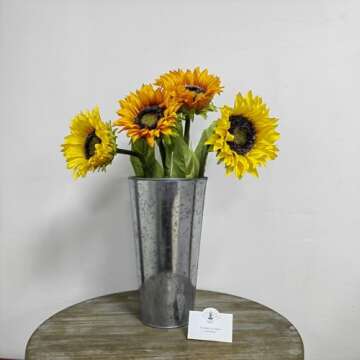 Hosley Enhance Your Decor with Set of 3 Galvanized Vases/French Buckets - 9" High Rustic Metal Flower Containers for Farmhouse Chic, Vintage Home and Garden Decor