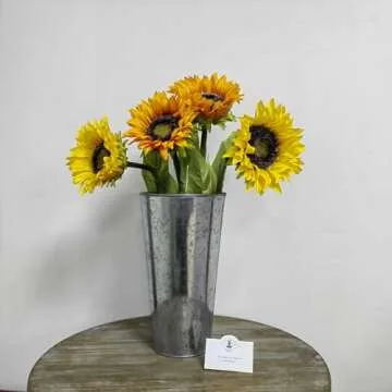 Hosley Enhance Your Decor with Set of 3 Galvanized Vases/French Buckets - 9" High Rustic Metal Flower Containers for Farmhouse Chic, Vintage Home and Garden Decor