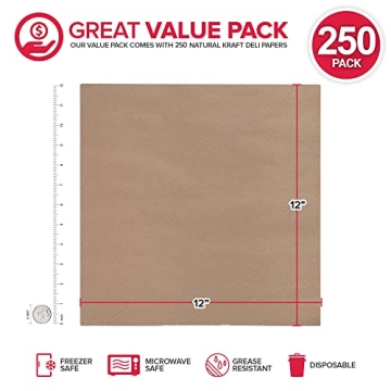 Natural Kraft Deli Sheets - 250 Pack of Eco-Friendly Food Wrappers