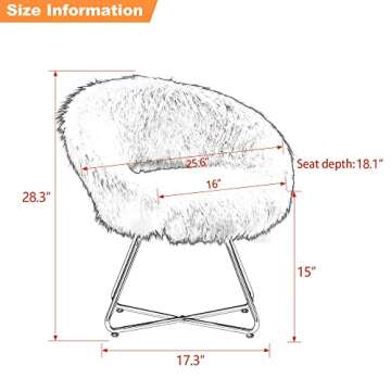 Awonde Round White Faux Fur Accent Chair, Modern Upholstered Swivel Accent Chair for Bedroom Living ...