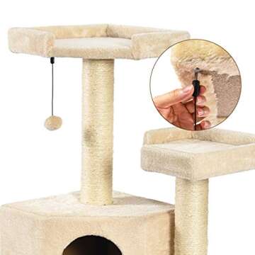 Amazon Basics Cat Tree Tower with Tunnel And Scratching Post - 19"L x 19"W x 43"H, Beige