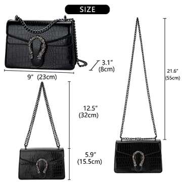 DEEPMEOW Crossbody Shoulder Chain Purse for Women - Crocodile Grain PU Leather Evening Bag Satchel Handbag（Black）