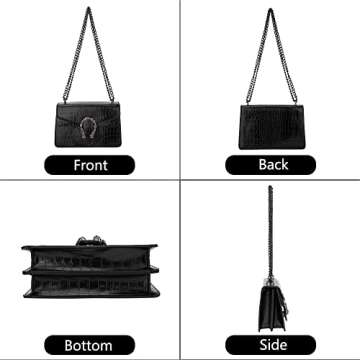 DEEPMEOW Crossbody Shoulder Chain Purse for Women - Crocodile Grain PU Leather Evening Bag Satchel Handbag（Black）