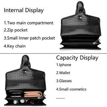 DEEPMEOW Crossbody Shoulder Chain Purse for Women - Crocodile Grain PU Leather Evening Bag Satchel Handbag（Black）