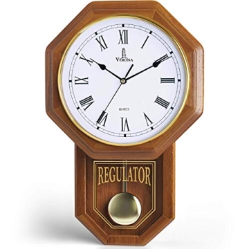 Pendulum Wall Clock Battery Operated - Regulator Clock - Wooden Schoolhouse Wall Clock with Pendulum...