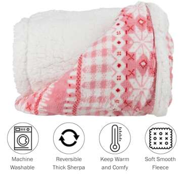 Lavish Home Reversible Fleece Blanket - 50x60-Inch Cozy Sherpa Throw with Snowflakes in Pink