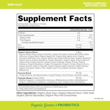 Healthy Delights Organic Greens Powder, Greens Powder with Fiber, Organic Greens Powder Superfood, N...