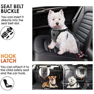 SlowTon Dog Seat Belt, Adjustable Dog Safety Belt Leash, 2 in 1 Latch Bar Attachment Dog Car Seatbel...