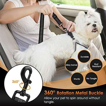 SlowTon Dog Seat Belt, Adjustable Dog Safety Belt Leash, 2 in 1 Latch Bar Attachment Dog Car Seatbelt with Elastic Nylon Bungee Buffer, Reflective Nylon Belt Tether Connect to Dog Harness (Black)