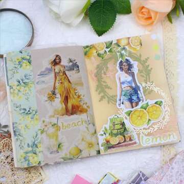 Dwpetzo Scrapbook Stickers for Journaling Adults, Pre-Cut Decorative Transparent Stickers, Aesthetic Scrapbooking Materials, Ephemera Book for Junk Journals, Scrapbook Supplies