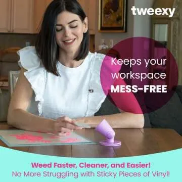 tweexy Hinge Untippable Vinyl Weeding Scrap Collector | IntelliStick Anti-Spill Airlock Suction Weeding Vinyl | HTV Crafting Adhesive Paper Sheet Holder | Weeding Tools for Vinyl (Standard, Lavender)