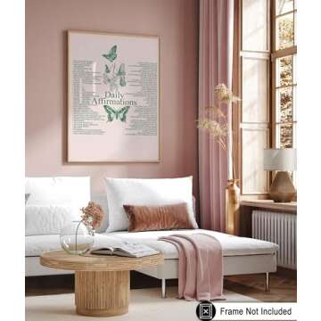Poster Master Daily Affirmations Poster - Motivational Print - Butterfly Art - Positive Quotes Art - Gift for Men & Women - Inspiring Decor for Dorm, Bedroom or Living Room - 8x10 UNFRAMED Wall Art