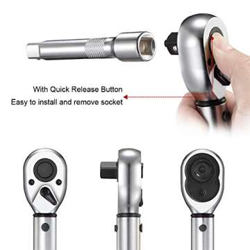 BULLTOOLS 1/2-inch Drive Click Torque Wrench Set Dual-Direction Adjustable 90-tooth Torque Wrench with Buckle（10-160ft.lb / 10-220Nm）