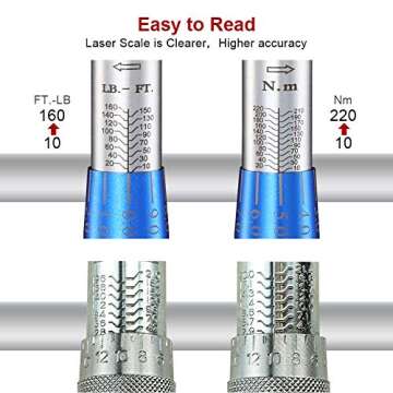 BULLTOOLS 1/2-inch Drive Click Torque Wrench Set Dual-Direction Adjustable 90-tooth Torque Wrench with Buckle（10-160ft.lb / 10-220Nm）