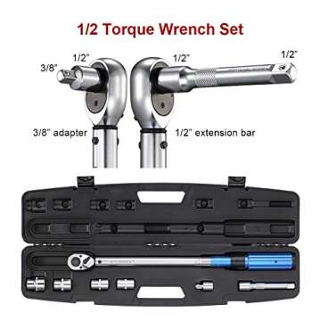 BULLTOOLS 1/2-inch Drive Click Torque Wrench Set Dual-Direction Adjustable 90-tooth Torque Wrench with Buckle（10-160ft.lb / 10-220Nm）
