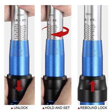 BULLTOOLS 1/2-inch Drive Click Torque Wrench Set Dual-Direction Adjustable 90-tooth Torque Wrench with Buckle（10-160ft.lb / 10-220Nm）