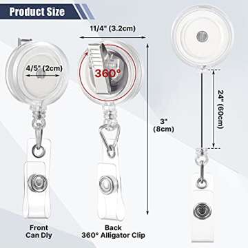 Fulmoon 50 Pcs Badge Reels Retractable with Swivel Alligator Clip, Round ID Badge Holders Nursing Na...