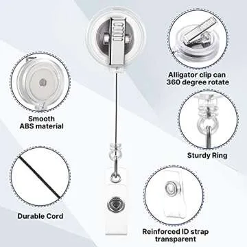 Fulmoon 50 Pcs Badge Reels Retractable with Swivel Alligator Clip, Round ID Badge Holders Nursing Name Badge Reels and and Vinyl Card Strap for Nurses Volunteer Students Teachers (Translucent Clear)