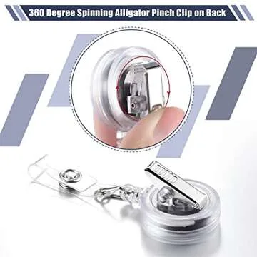 Fulmoon 50 Pcs Badge Reels Retractable with Swivel Alligator Clip, Round ID Badge Holders Nursing Name Badge Reels and and Vinyl Card Strap for Nurses Volunteer Students Teachers (Translucent Clear)