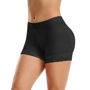 KIWI RATA Women's Seamless Butt Lifter Padded Lace Panties Enhancer Underwear - Black, XXX-Large