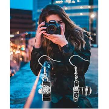 Tiny Camera Charm Drop Earrings Photography Gift Camera Dangle Earrings Photographer Earrings (Camera Earrings)
