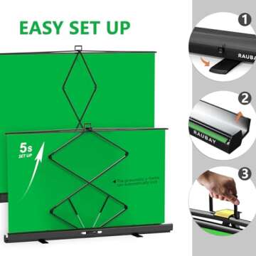 【Wider Style】 RAUBAY 78.7 x 82.7in Large Collapsible Green Screen Backdrop Portable Retractable Chroma Key Panel Photo Background with Stand for Video Conference, Photographic Studio, Streaming