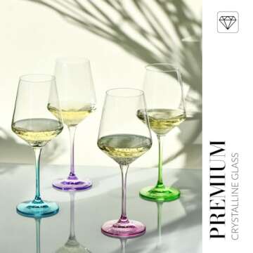 Krosno White Wine Glasses 4, Set of 4 Color Stemmed Glasses, Wedding Gift, Party Crystal Glass, Lead-Free, Durable, Scratch Resistant, Gift Idea, Made in Europe