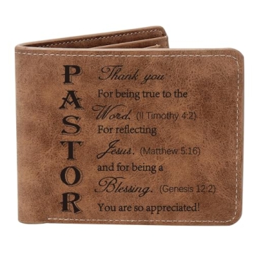 THTCSQ Pastor Gifts,Pastor Leather Wallet for Men,Engraved Personalized Leather Wallet,Pastor Apprec...