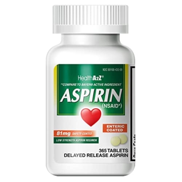 HealthA2Z® Aspirin 81 mg | Low Strength | Enteric Coated | Pain Relief | Reduces Minor Aches Muscle...