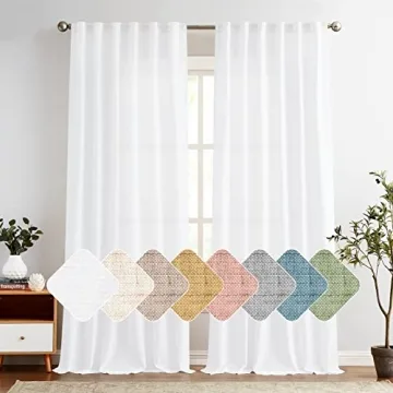 jinchan Linen Blend White Curtains 108 Inches Extra Long for Living Room Farmhouse Rod Pocket Back Tab Light Filtering Window Drapes 2 Panels for Bedroom Patio Door Curtains Off White 2 Panels