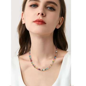 Frigotine Boho Natural Beaded Stone Choker Necklaces for Women– Dainty Trendy Bohemian Handmade Co...