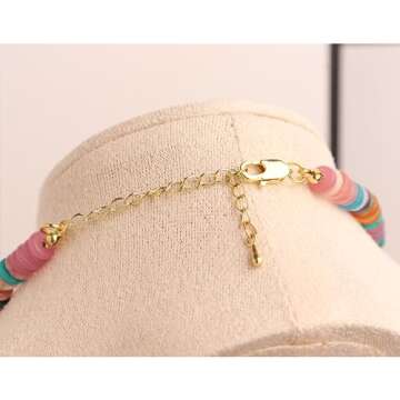 Frigotine Boho Natural Beaded Stone Choker Necklaces for Women– Dainty Trendy Bohemian Handmade Colourful Round Gemstone Gold Plated Summer Statement Surfer Chain Beach Accessories Jewelry