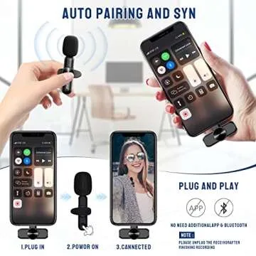 Wireless Microphone for iphone, Dual Professional Wireless Lavalier Microphone for iPhone iPad, Plug-Play Wireless Mic for Video Recording,Live Stream,YouTube,Facebook,TikTok,Vlog,Presentation