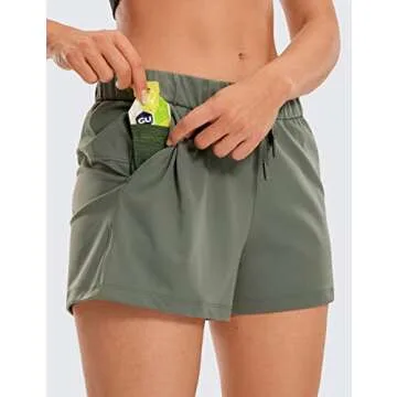 CRZ YOGA Stretch Shorts for Women Work Casual 2.5'' with Pockets for Athketic Workout Travel Hiking Golf Grey Sage Small