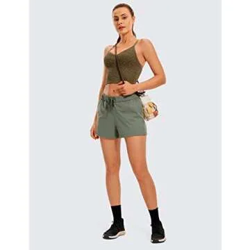 CRZ YOGA Stretch Shorts for Women Work Casual 2.5'' with Pockets for Athketic Workout Travel Hiking Golf Grey Sage Small