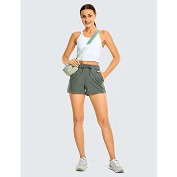 CRZ YOGA Stretch Shorts for Women Work Casual 2.5'' with Pockets for Athketic Workout Travel Hiking Golf Grey Sage Small