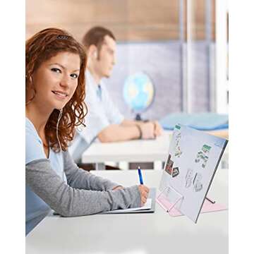 MSDADA Book Stand Metal Reading Rest Book Holder Adjustable Cookbook Documents Holder Portable Bookstands for Recipes Textbooks with Page Clips Birthday Gifts for Girls Mom Students(Macaron Pink)