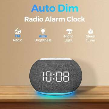 REACHER Auto Dimmable Alarm Clock Radio for Bedrooms, Improved Reception FM Radio, 9 Color Night Lig...